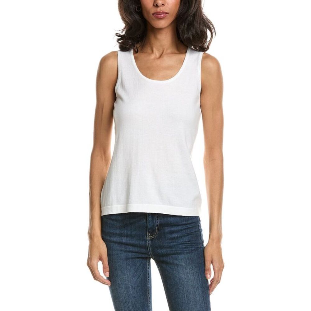 Forte Womens  Stripe Cap Sleeve V-Neck Sweater, White